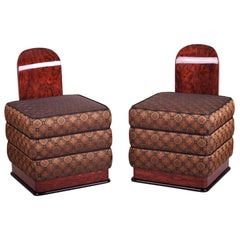 Unique French Art Deco Pair of Tabourettes, Palisander, High Gloss