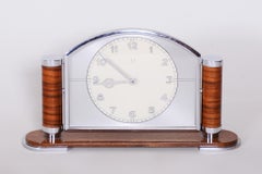 Unique French Art Deco Walnut Table Clock High Gloss, Preserved Condition, 1930s