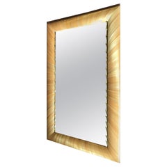 Unique French Brass and Golden Straw Marquetry Mirror