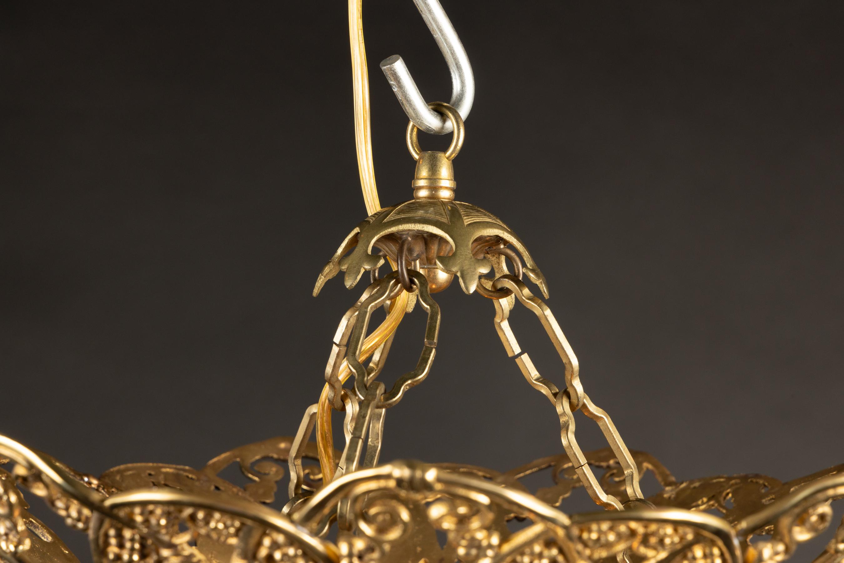 Unique French Bronze and Crystal Chandelier with Grape Motif, Early 20th Century For Sale 3