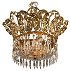 Antique Unique French Bronze and Crystal Chandelier with Grape Motif, Early 20th Century