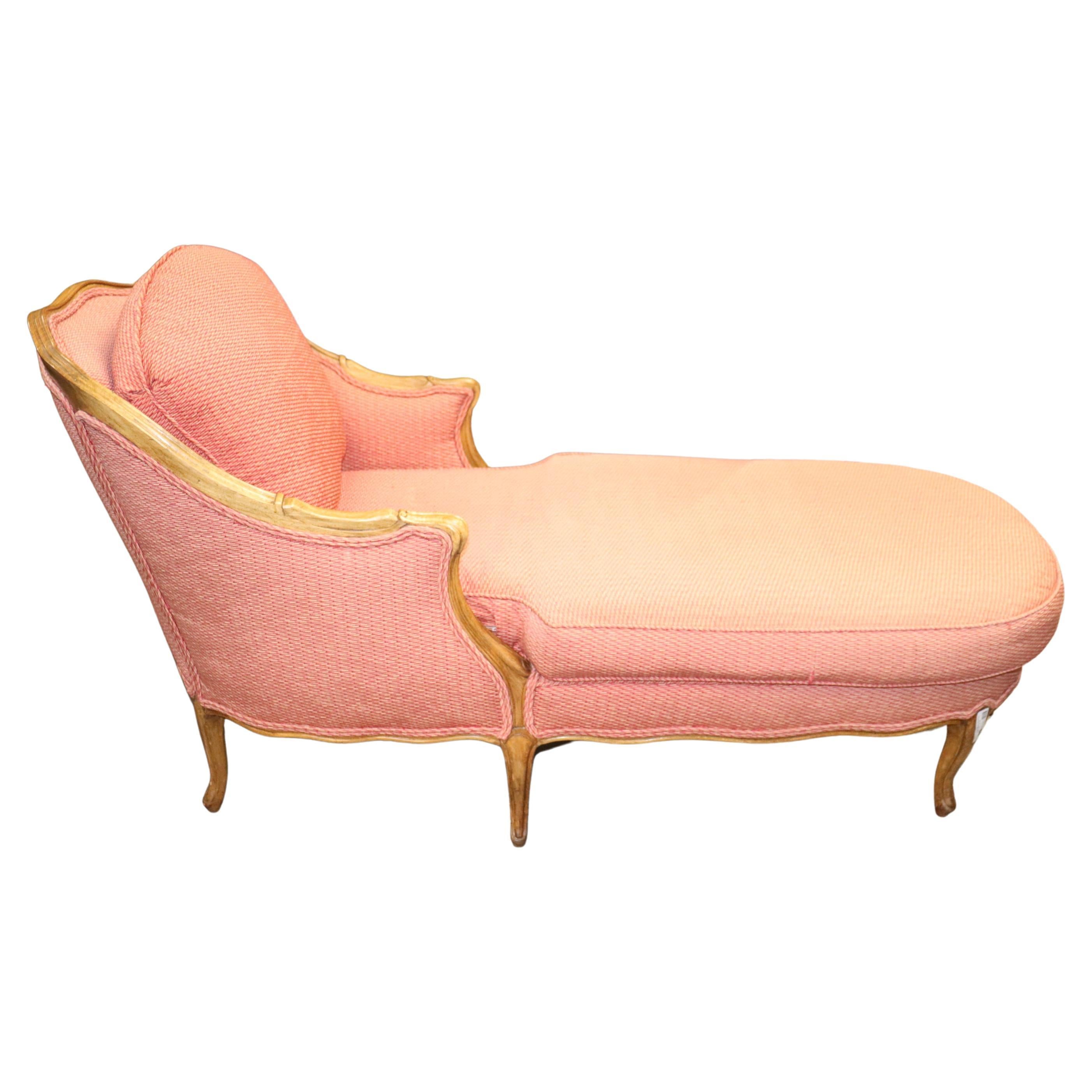 Unique French Carved Oak Blush Upholstered French Louis XV Style Daybed Chaise