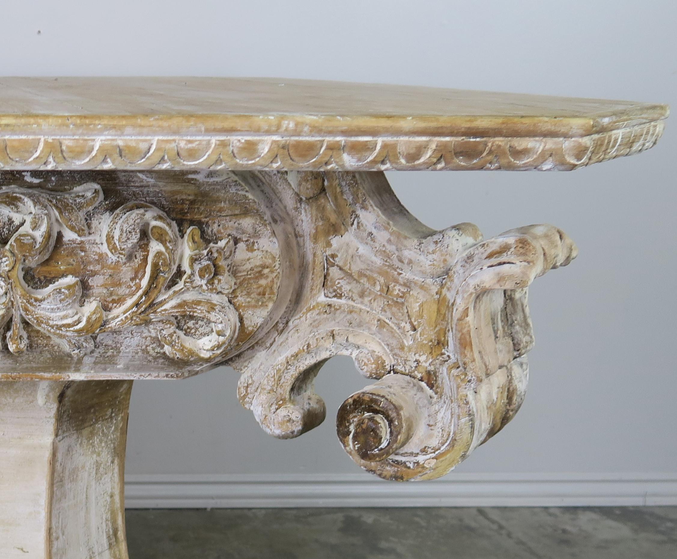 Unique French Carved Wood Dining or Center Table, circa 1930s In Distressed Condition In Los Angeles, CA