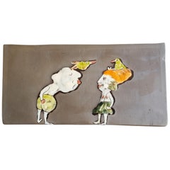 Panneau de décoration rectangulaire d'artiste en céramique française unique