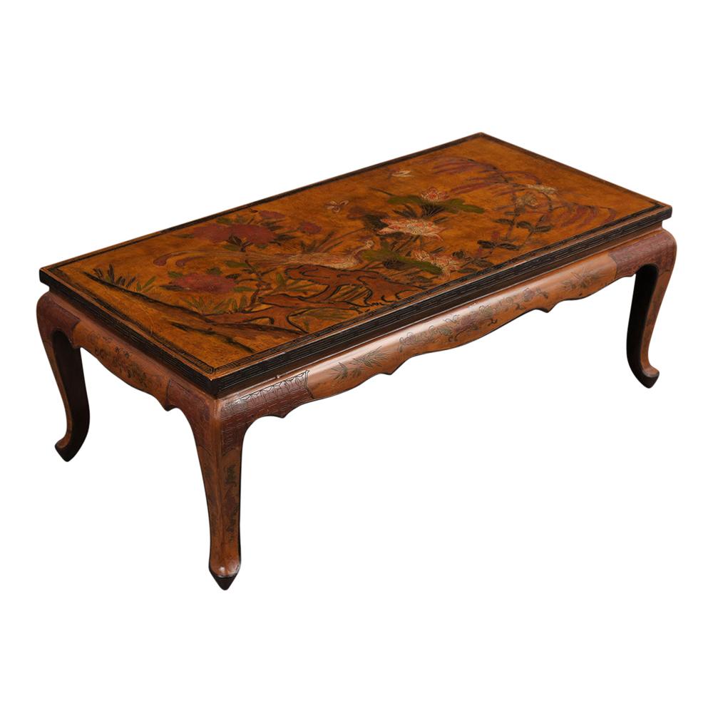 Hand-Carved Unique French Chinoiserie Painted Low Coffee Table