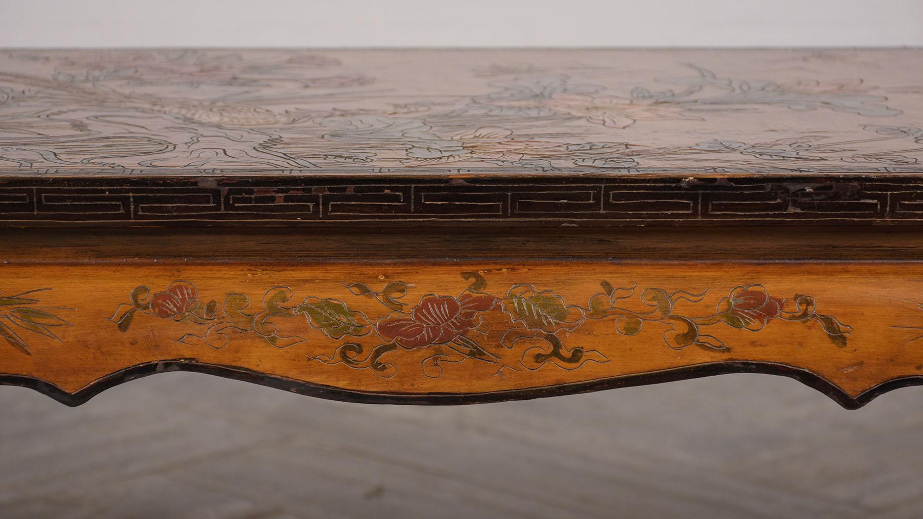 Unique French Chinoiserie Painted Low Coffee Table 1