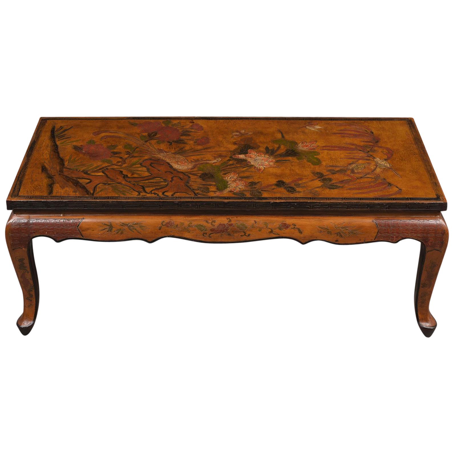 Unique French Chinoiserie Painted Low Coffee Table