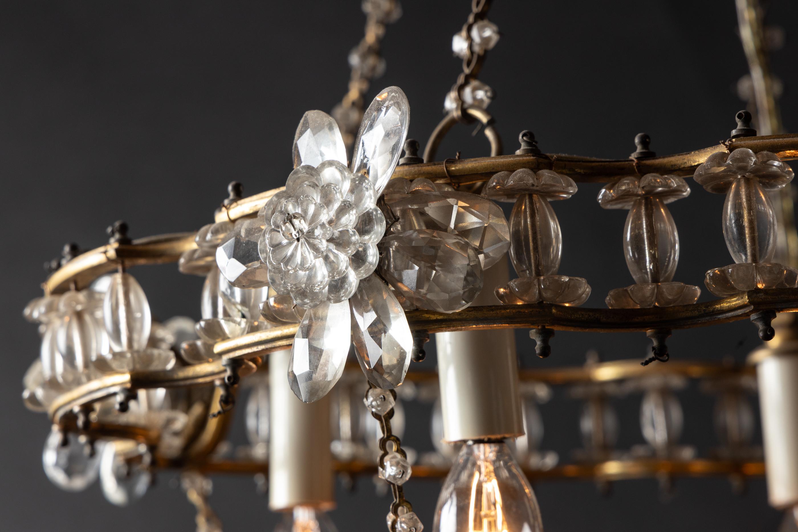 Lustre unique en bronze et cristal français du début du 20e siècle en vente 4