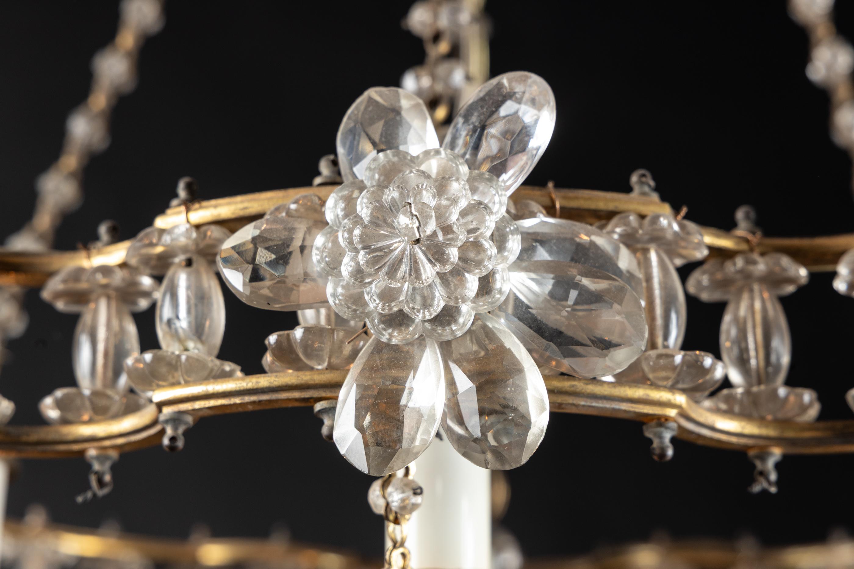 20ième siècle Lustre unique en bronze et cristal français du début du 20e siècle en vente