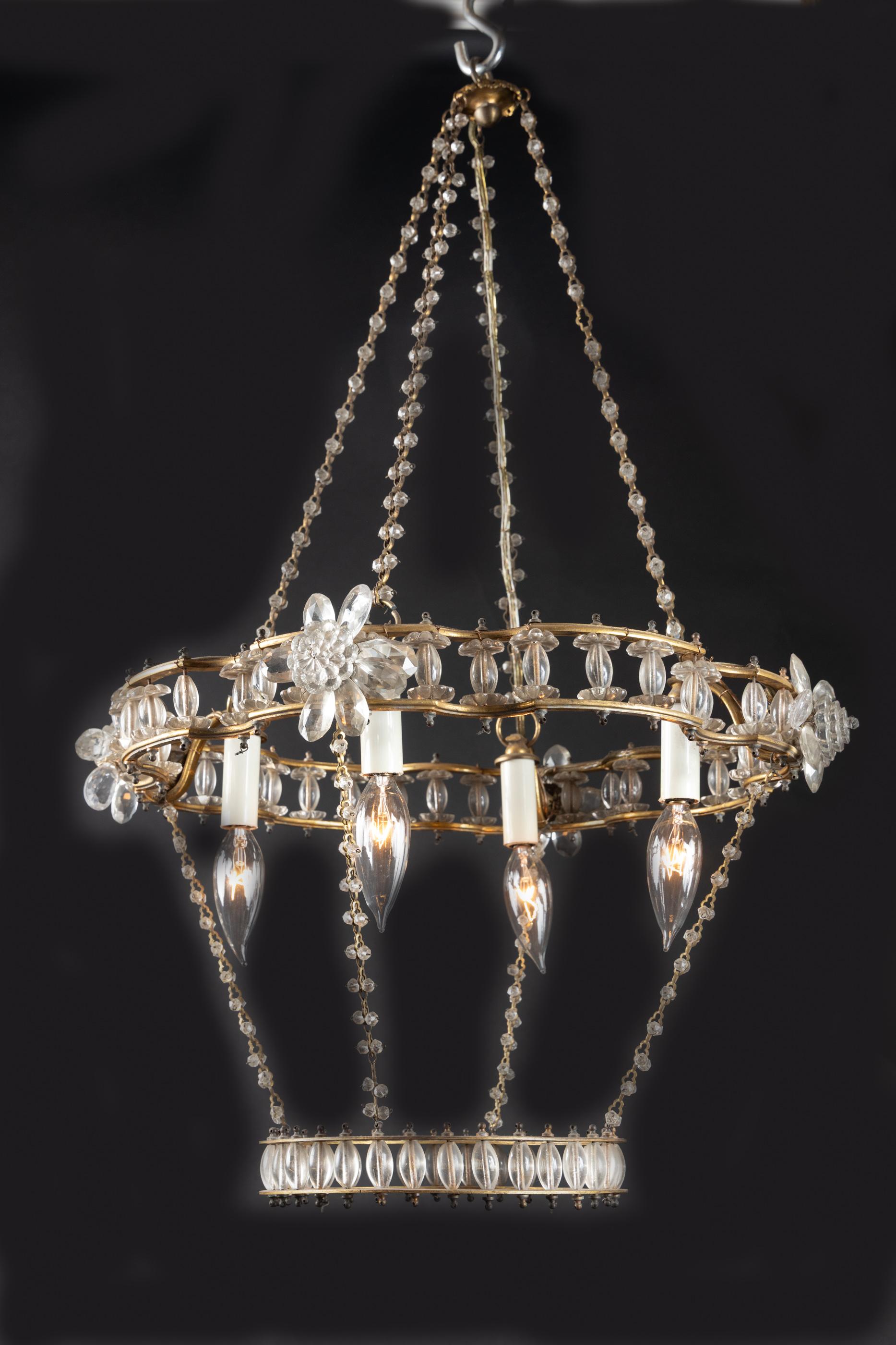 Bronze Lustre unique en bronze et cristal français du début du 20e siècle en vente