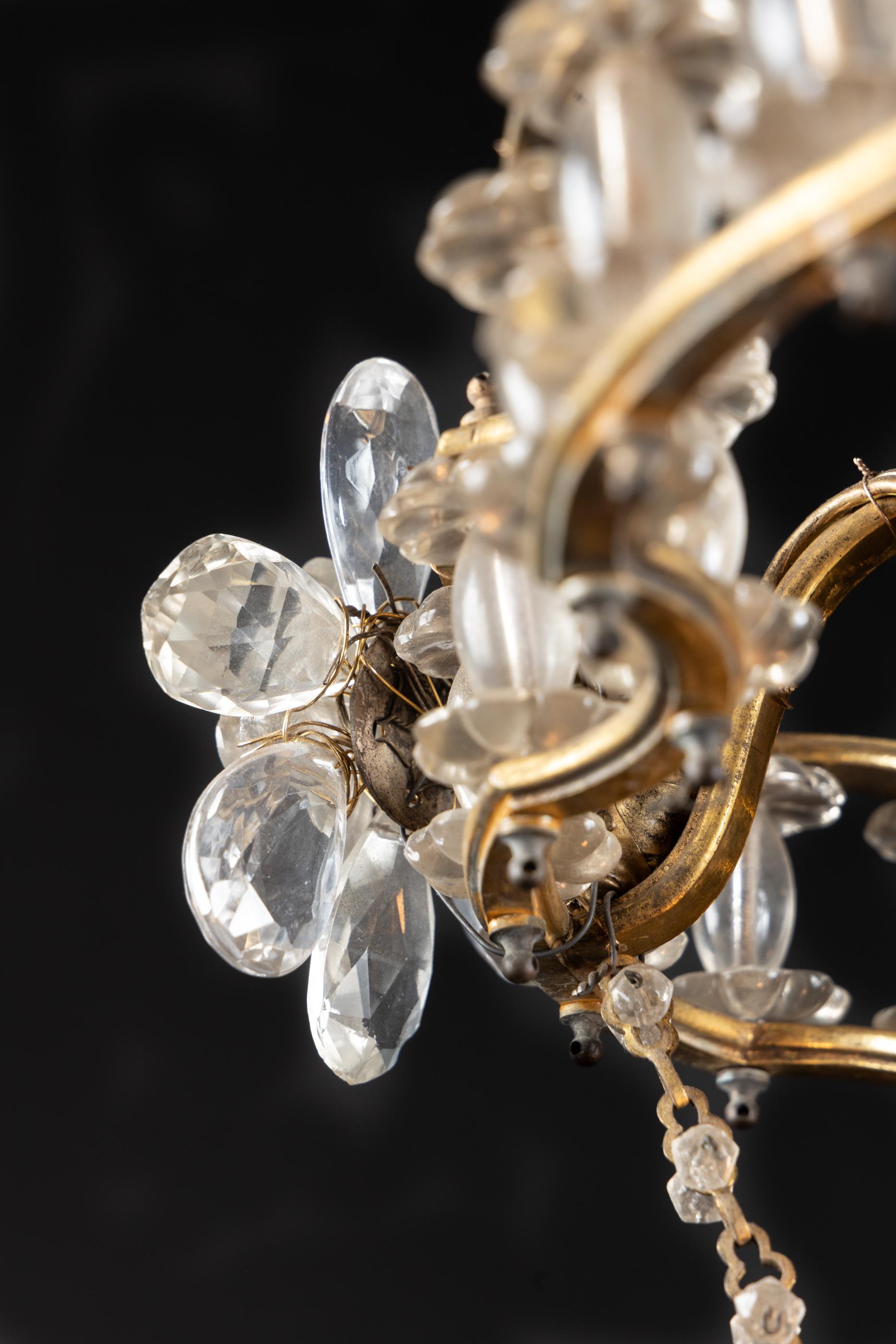 Lustre unique en bronze et cristal français du début du 20e siècle en vente 1