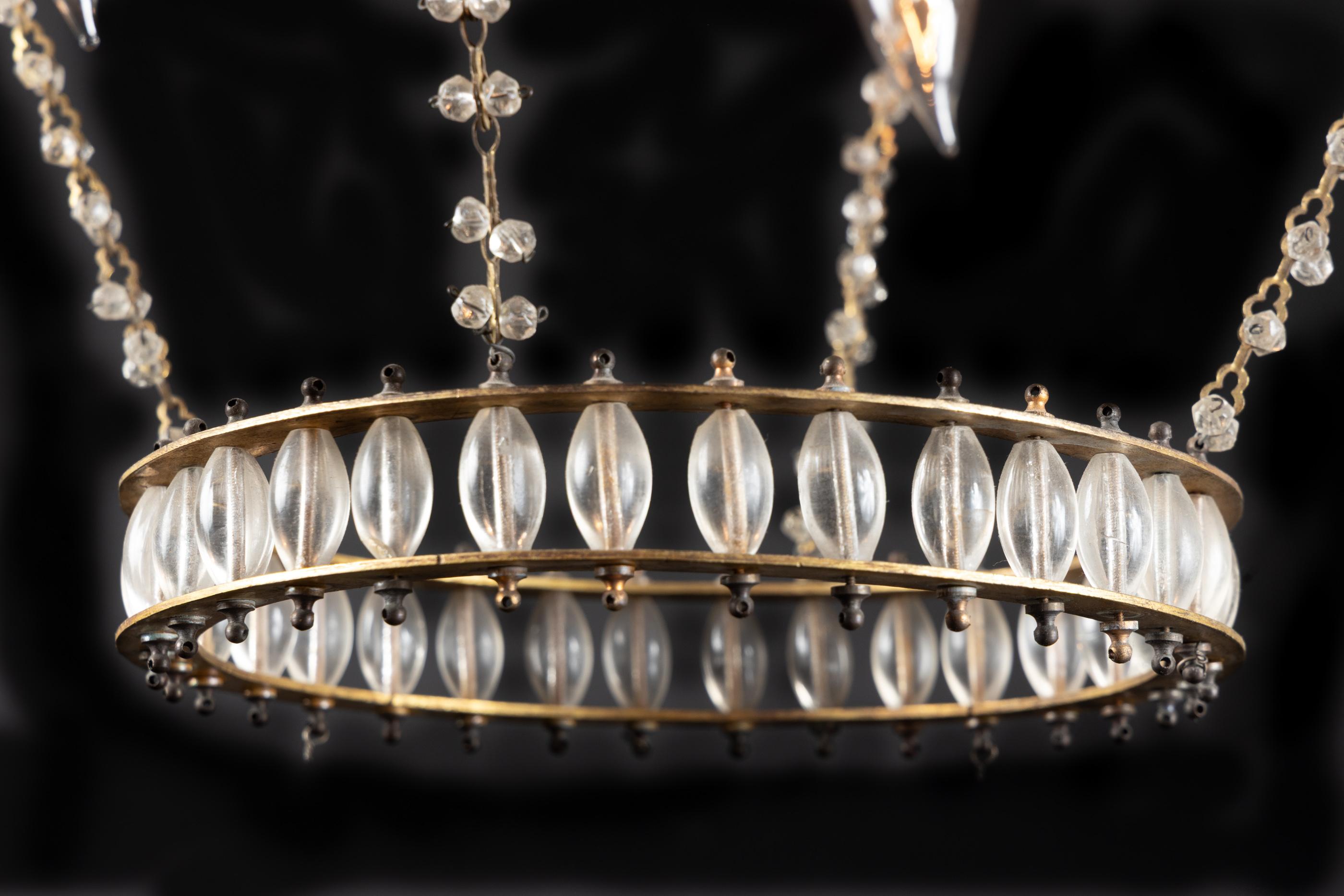 Lustre unique en bronze et cristal français du début du 20e siècle en vente 2