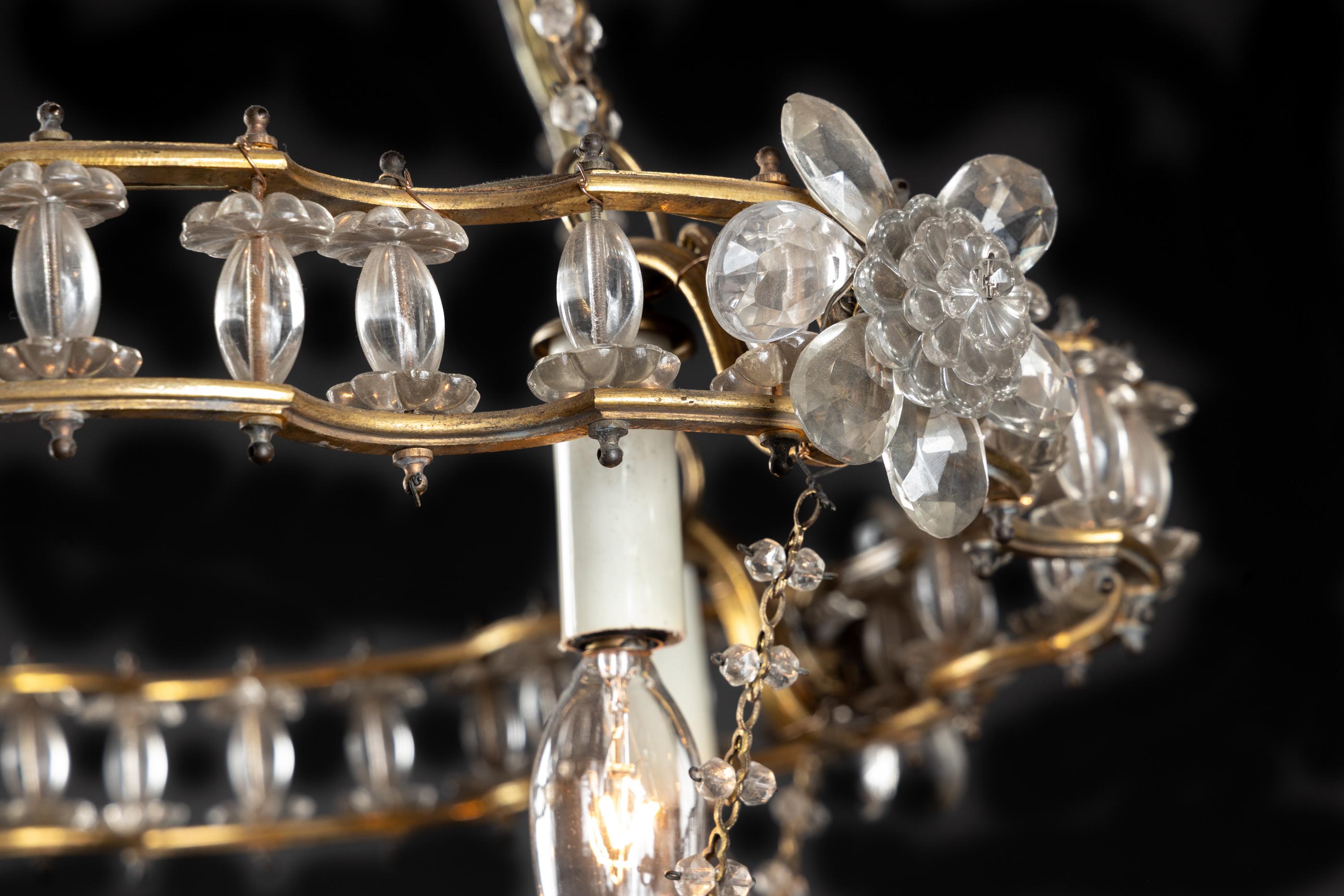 Lustre unique en bronze et cristal français du début du 20e siècle en vente 3