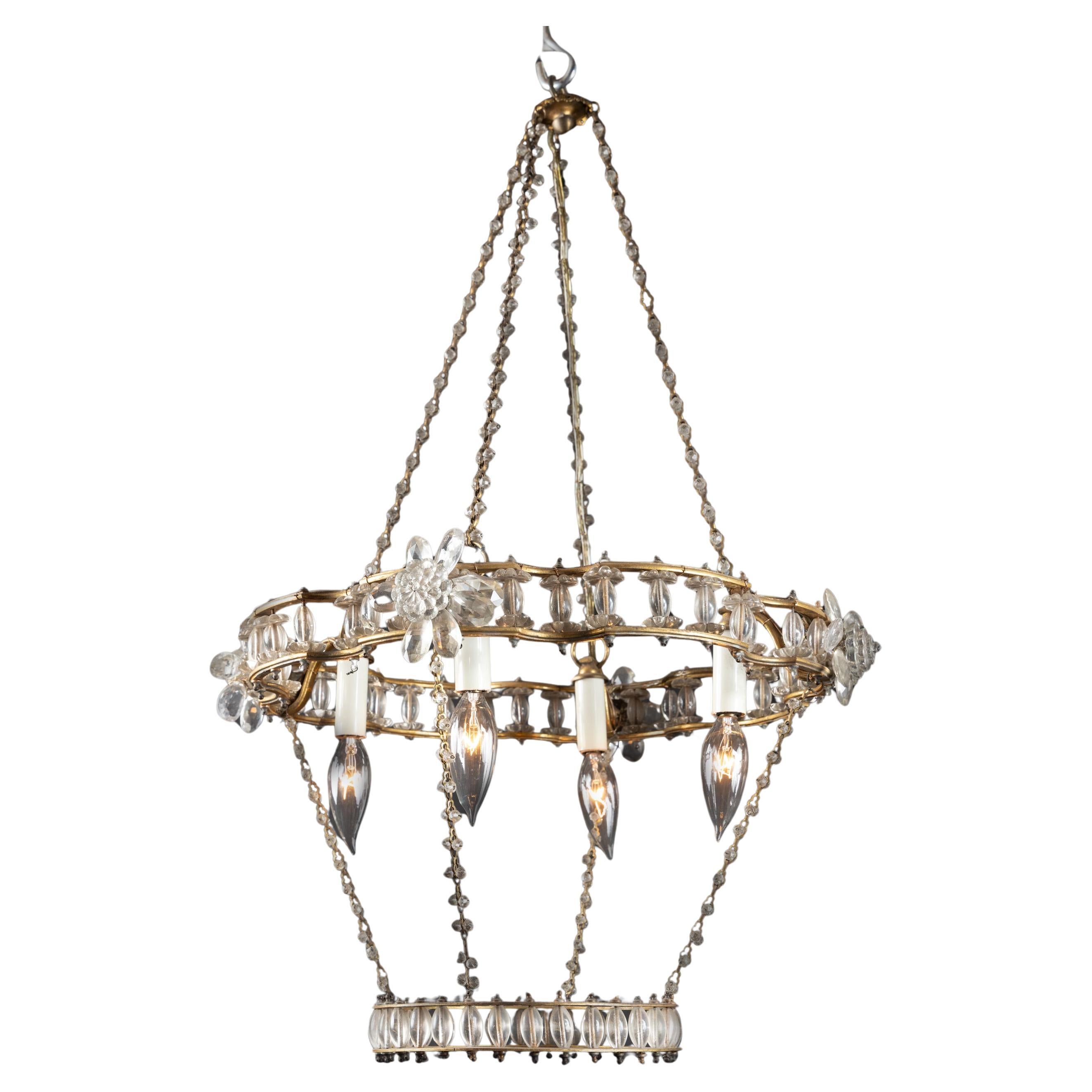 Unique French Early 20th Century Bronze
Crystal Chandelier