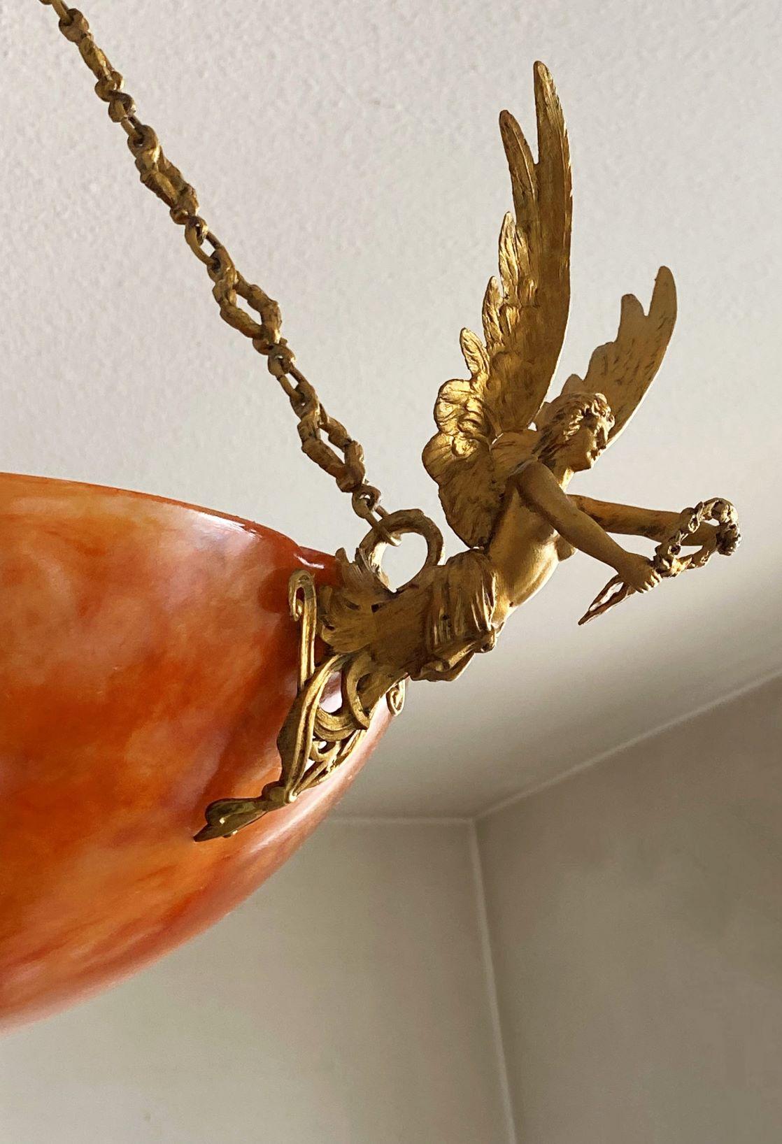 Unique French Empire Style Gilt Bronze Alabaster Chandelier, Late 19th Century 14