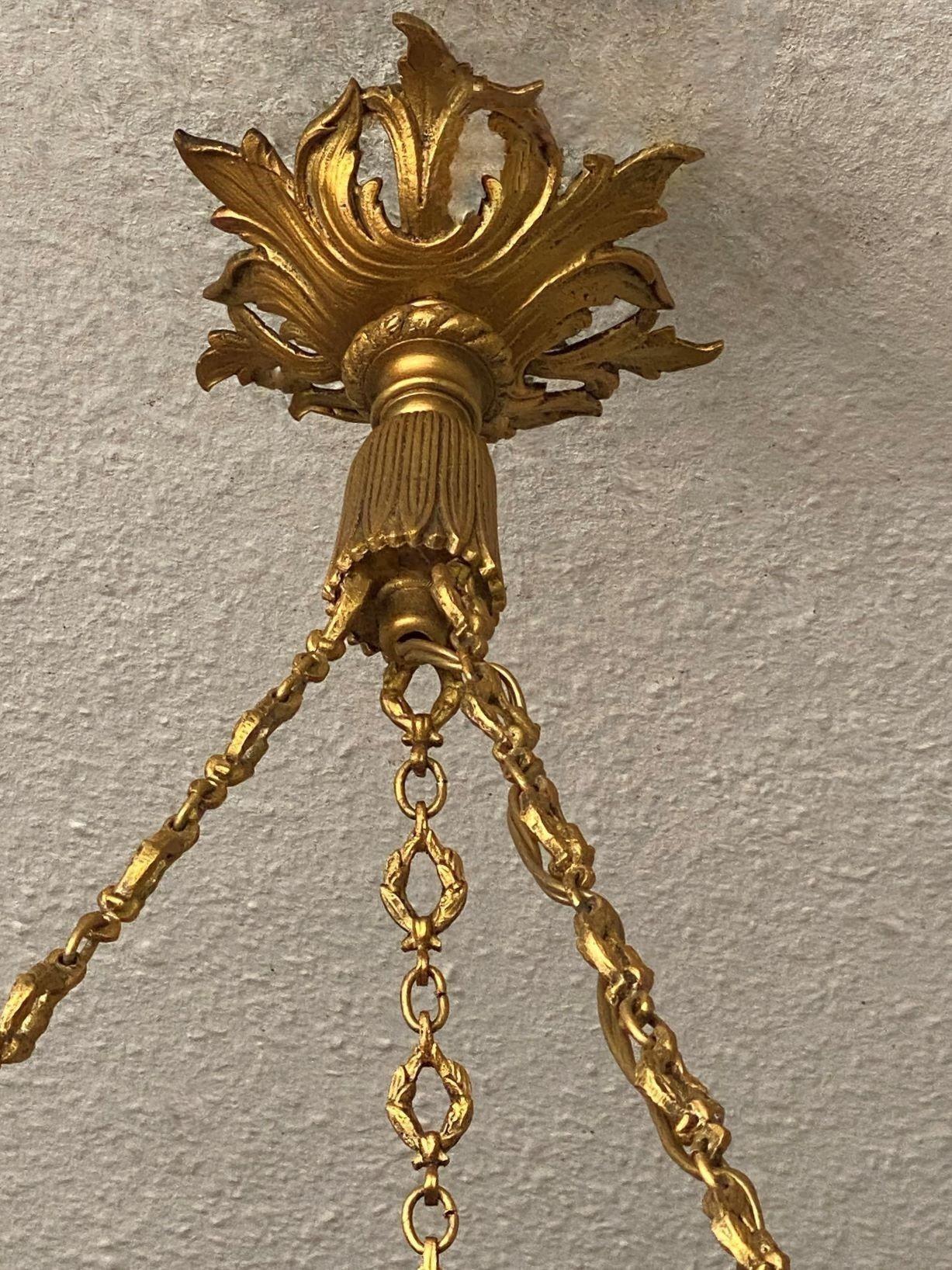 Unique French Empire Style Gilt Bronze Alabaster Chandelier, Late 19th Century 16