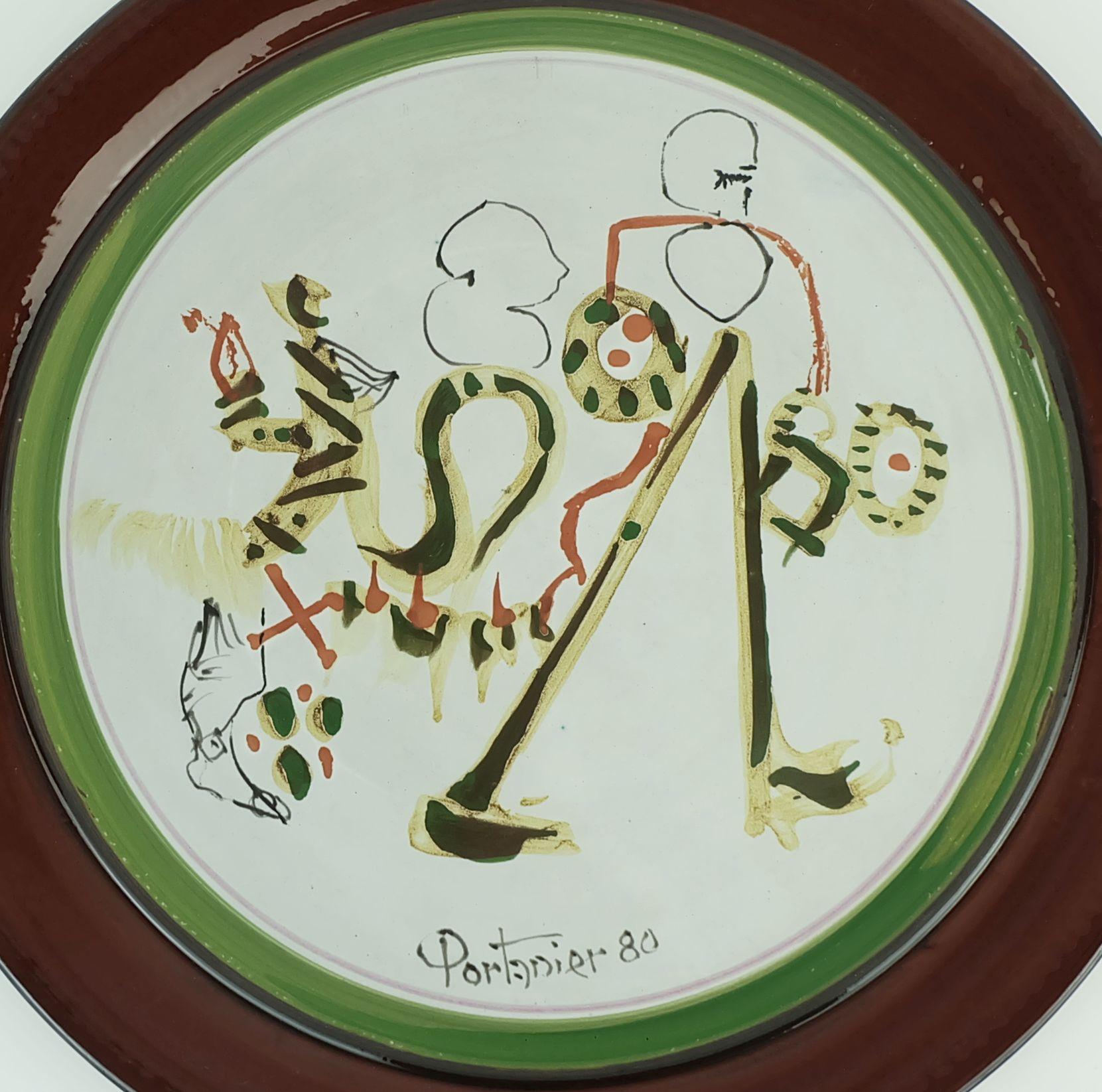 Precioso plato grande de pared del artista francés Gilbert Portanier (1926-2023) realizado en 1980, firmado 