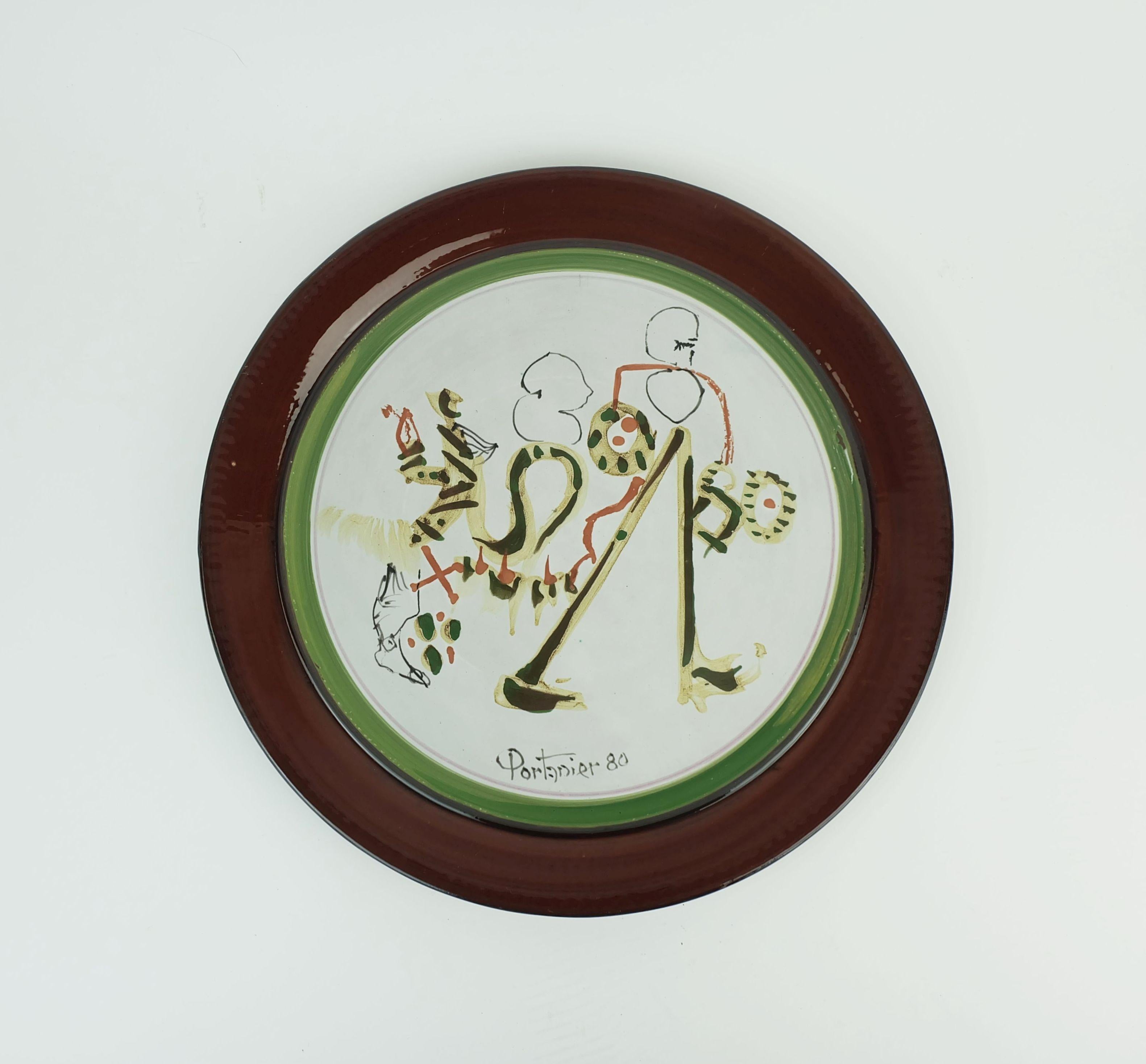 plato de pared de ceramica gilbert portanier arte ceramica vallauris Expresionista en venta