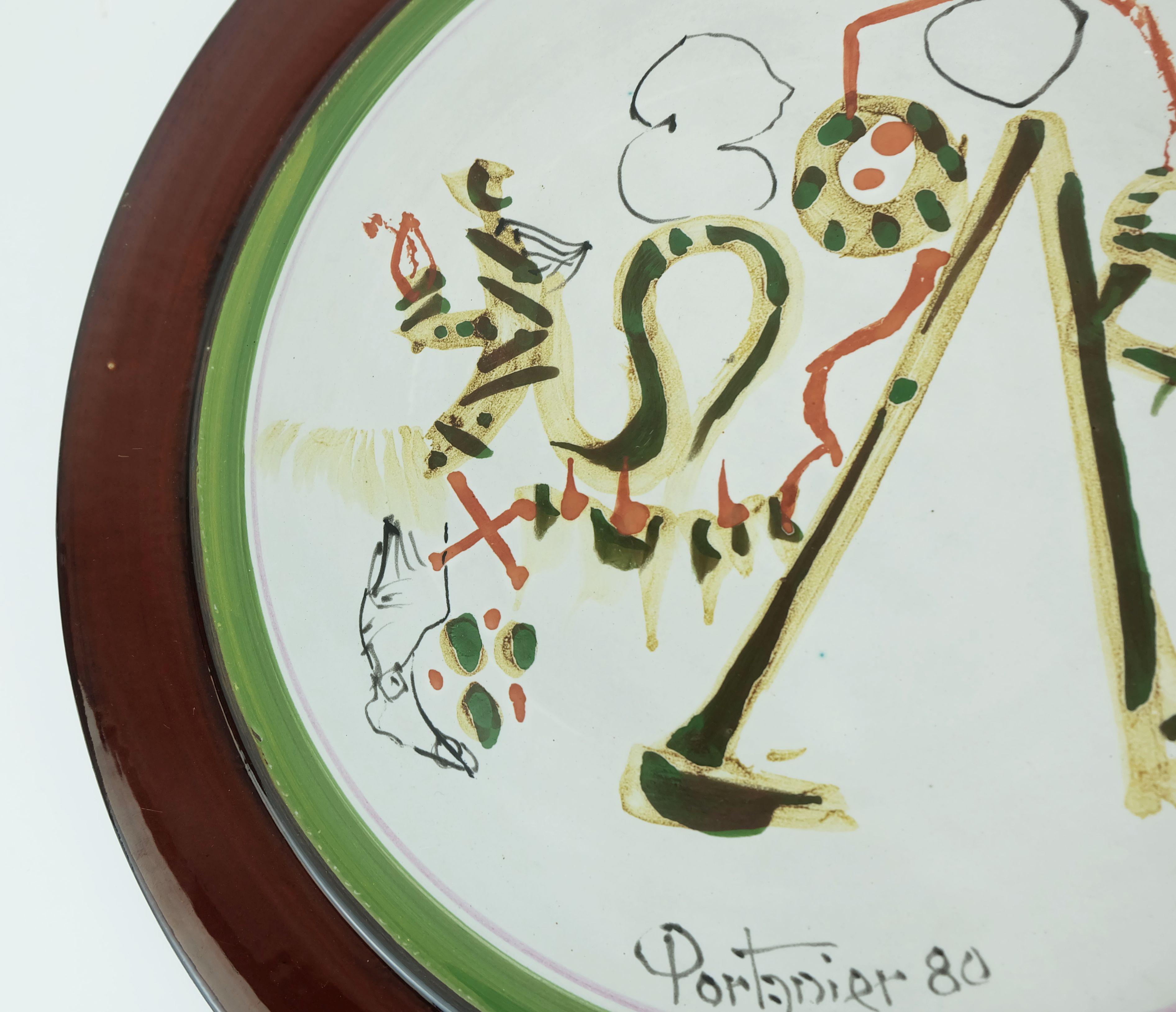 plato de pared de ceramica gilbert portanier arte ceramica vallauris finales del siglo XX en venta