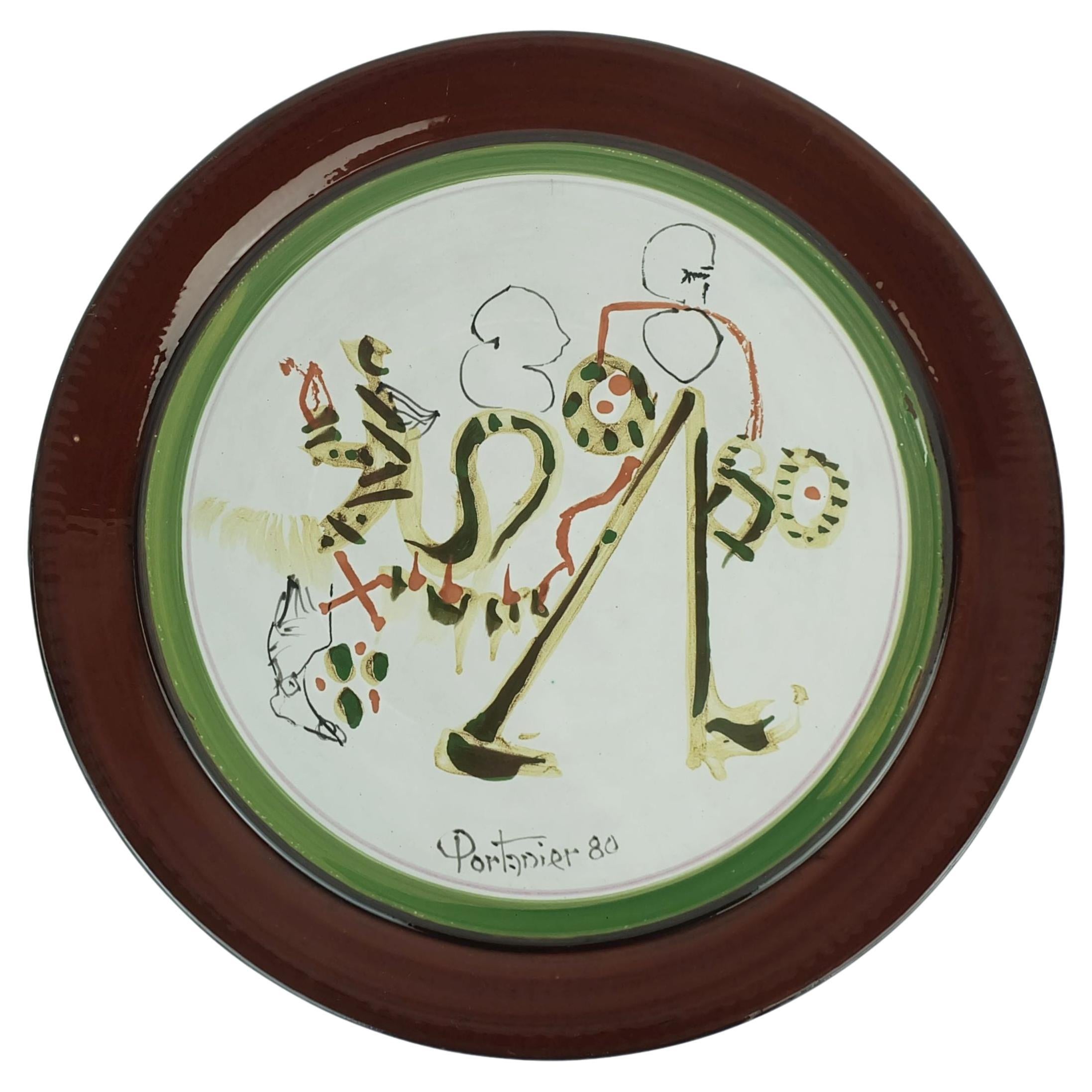 unico piatto da parete in ceramica francese Gilbert Portanier arte ceramica Vallauris