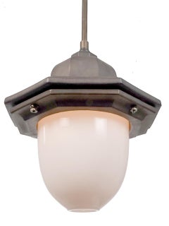 Unique French Glazed Terracotta and Milk Glass Street Light