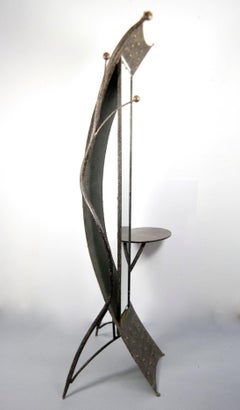 Unique French Handcrafted Wrought Iron Mirror Stand with Table, 1970s