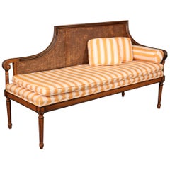 Vintage Unique French Louis XVI Cane Walnut Chaise Daybed Recamier, Circa 1930s