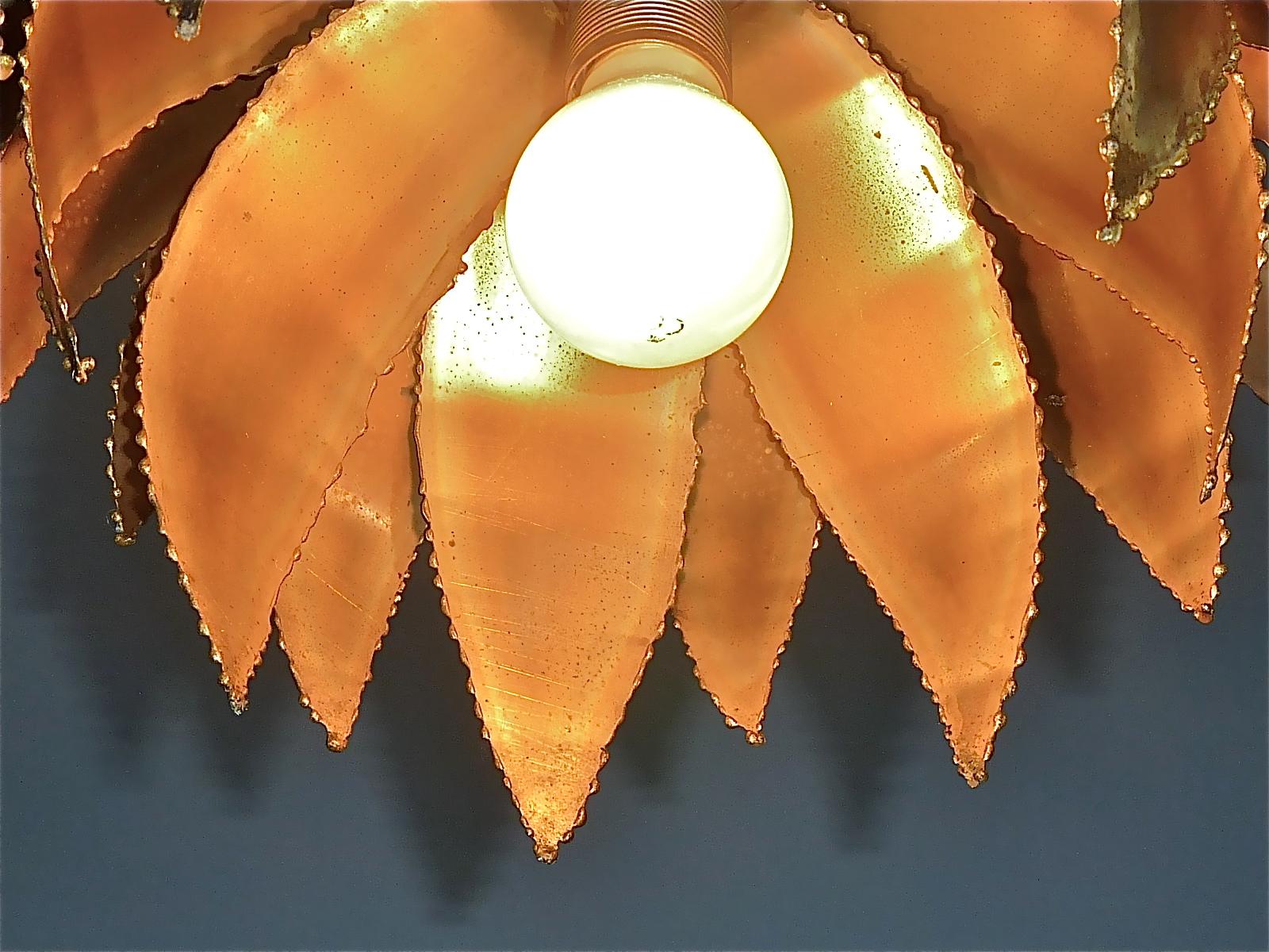 Unique French Maison Jansen Artichoke Palm Leaf Chandelier Patinated Brass 1970s For Sale 9