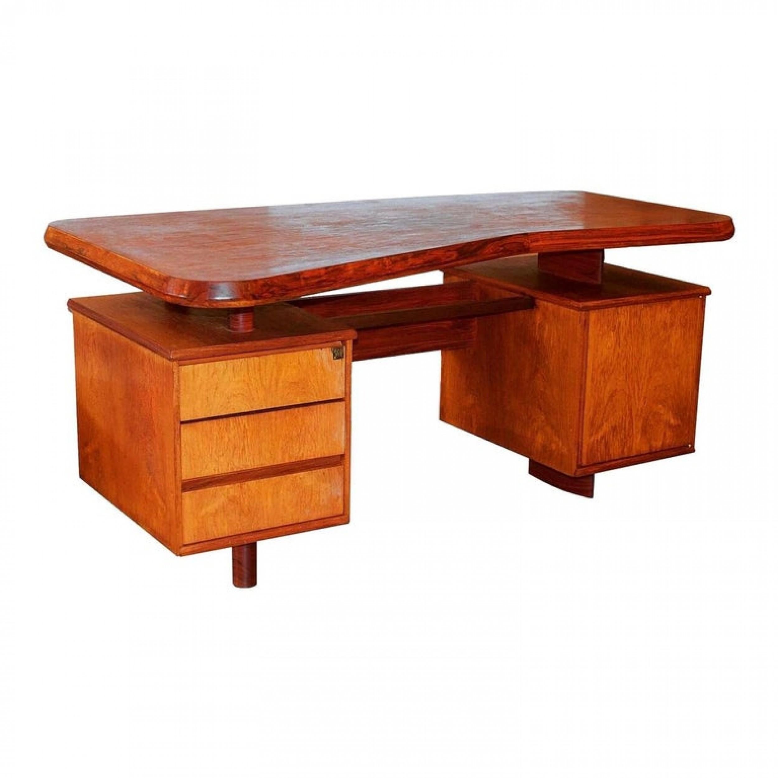 Unique French Modern Solid Rosewood Desk, Pierre Chapo, 1950s.