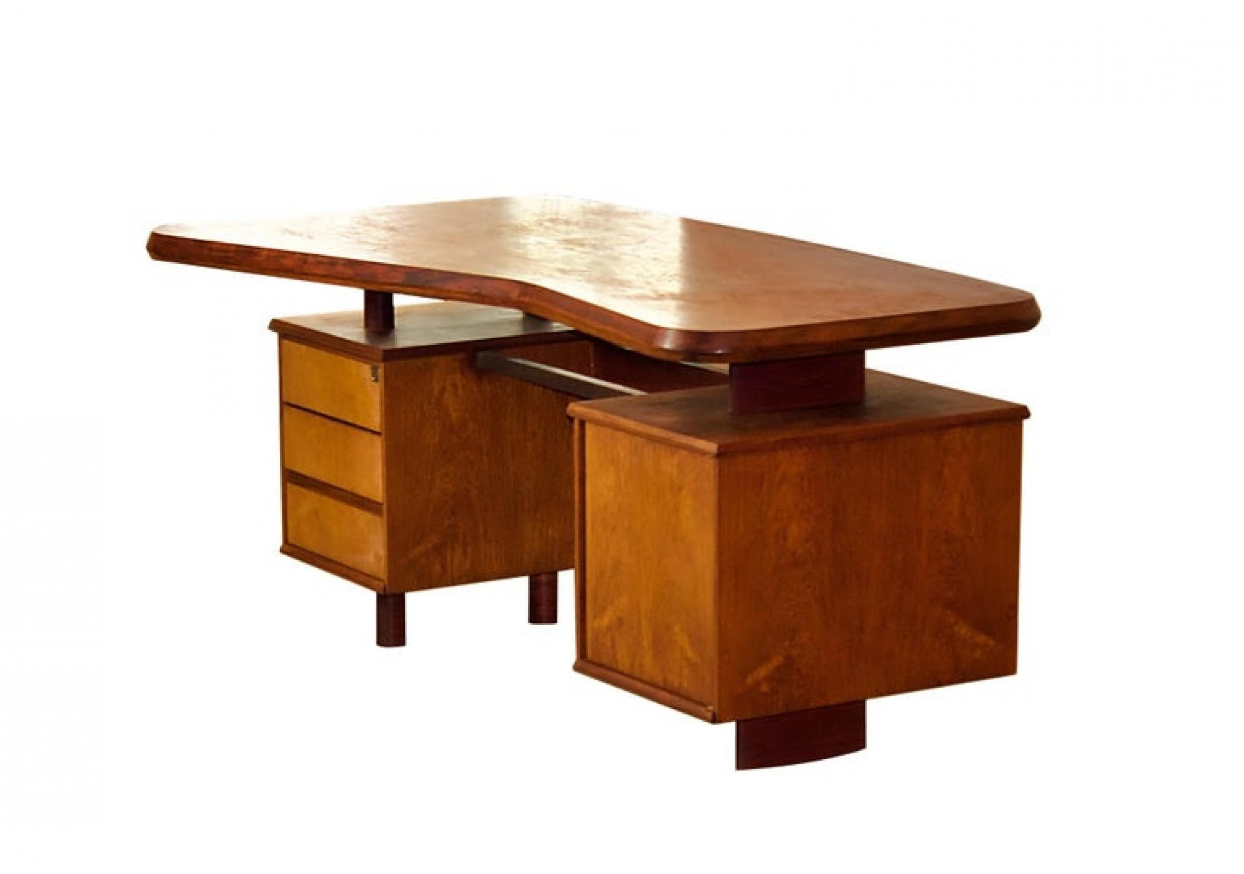 Mid-Century Modern Unique French Modern Solid Rosewood Desk, Pierre Chapo, 1950s For Sale