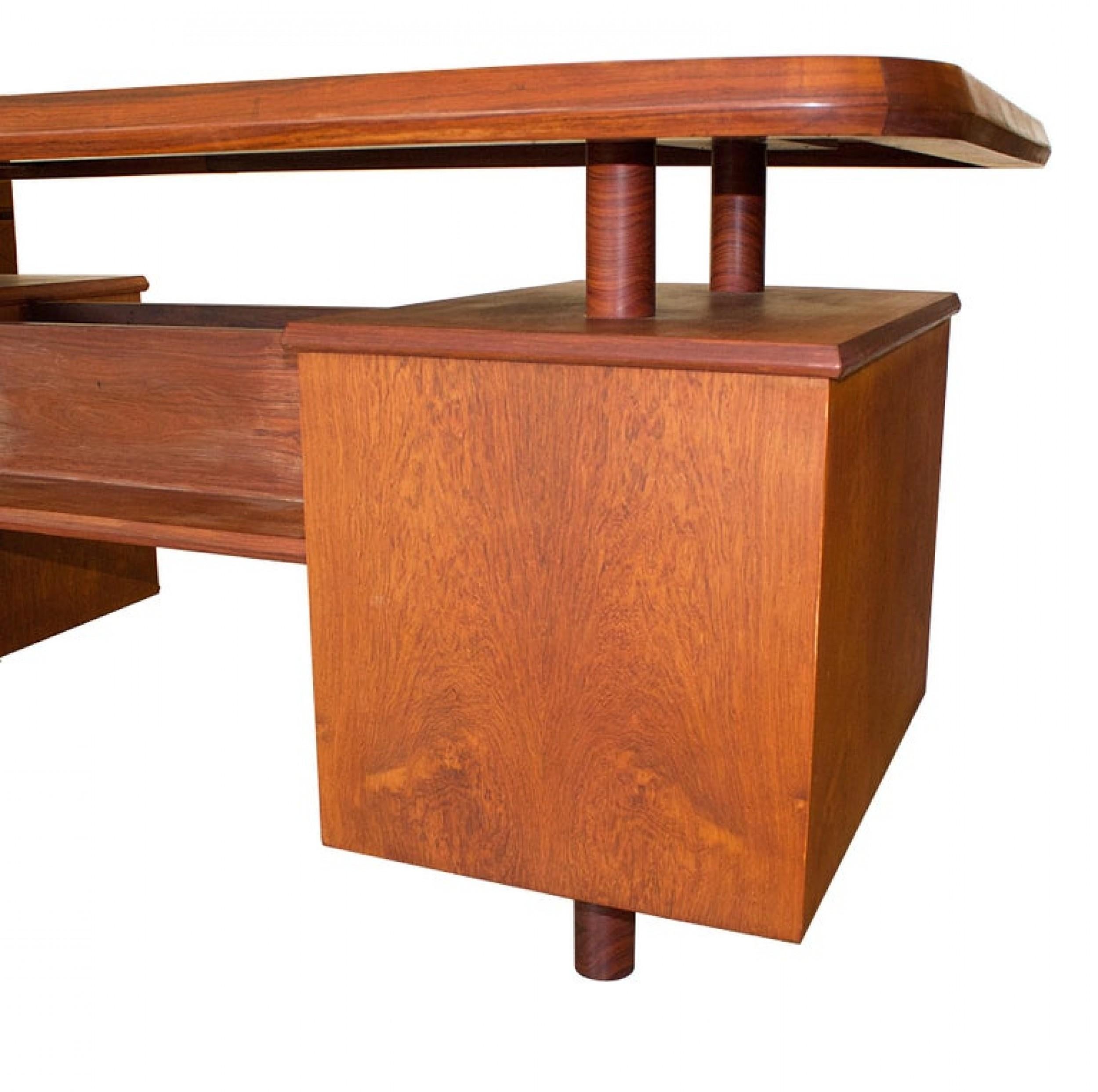 Unique French Modern Solid Rosewood Desk, Pierre Chapo, 1950s In Good Condition For Sale In New York, NY