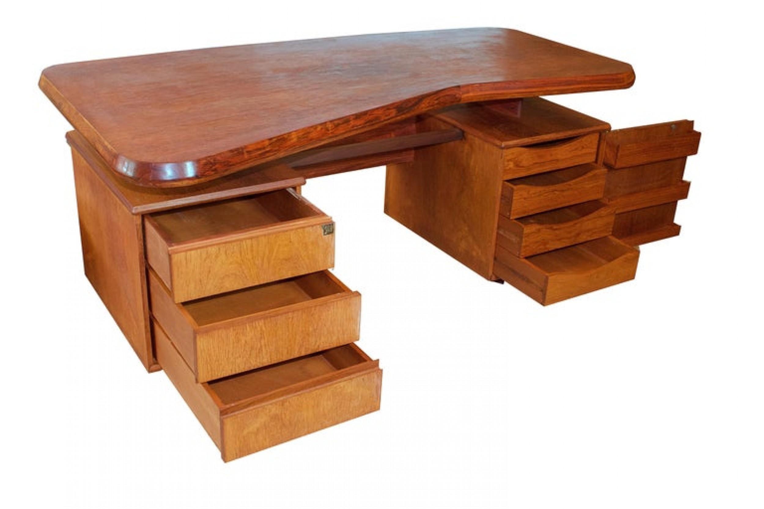Unique French Modern Solid Rosewood Desk, Pierre Chapo, 1950s For Sale 3