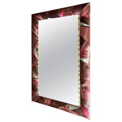 Unique French Straw and Brass Marquetry Mirror La Vie en Rose