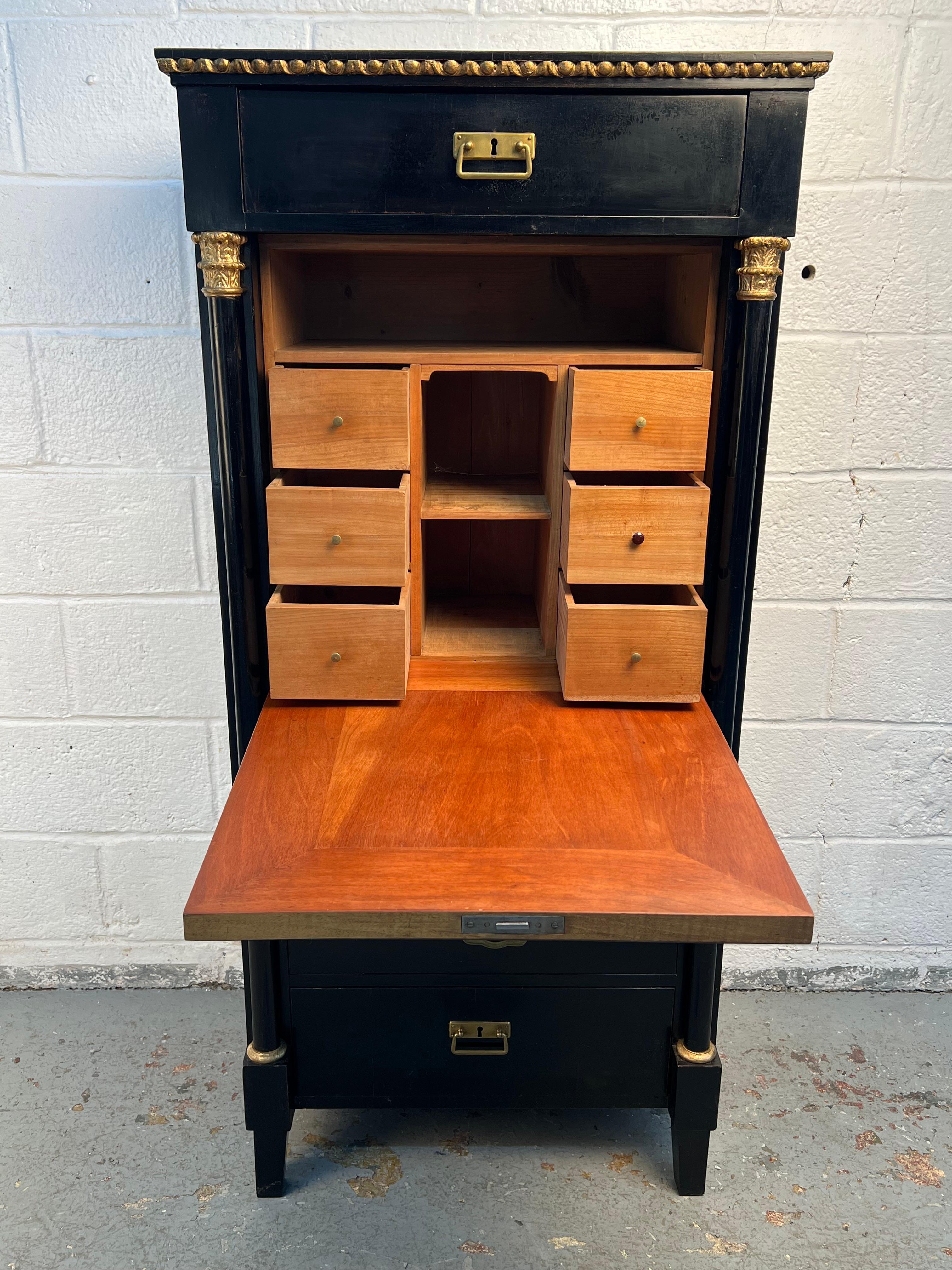 Unique French Style Ebonized Secretary In Good Condition For Sale In Brooklyn, NY