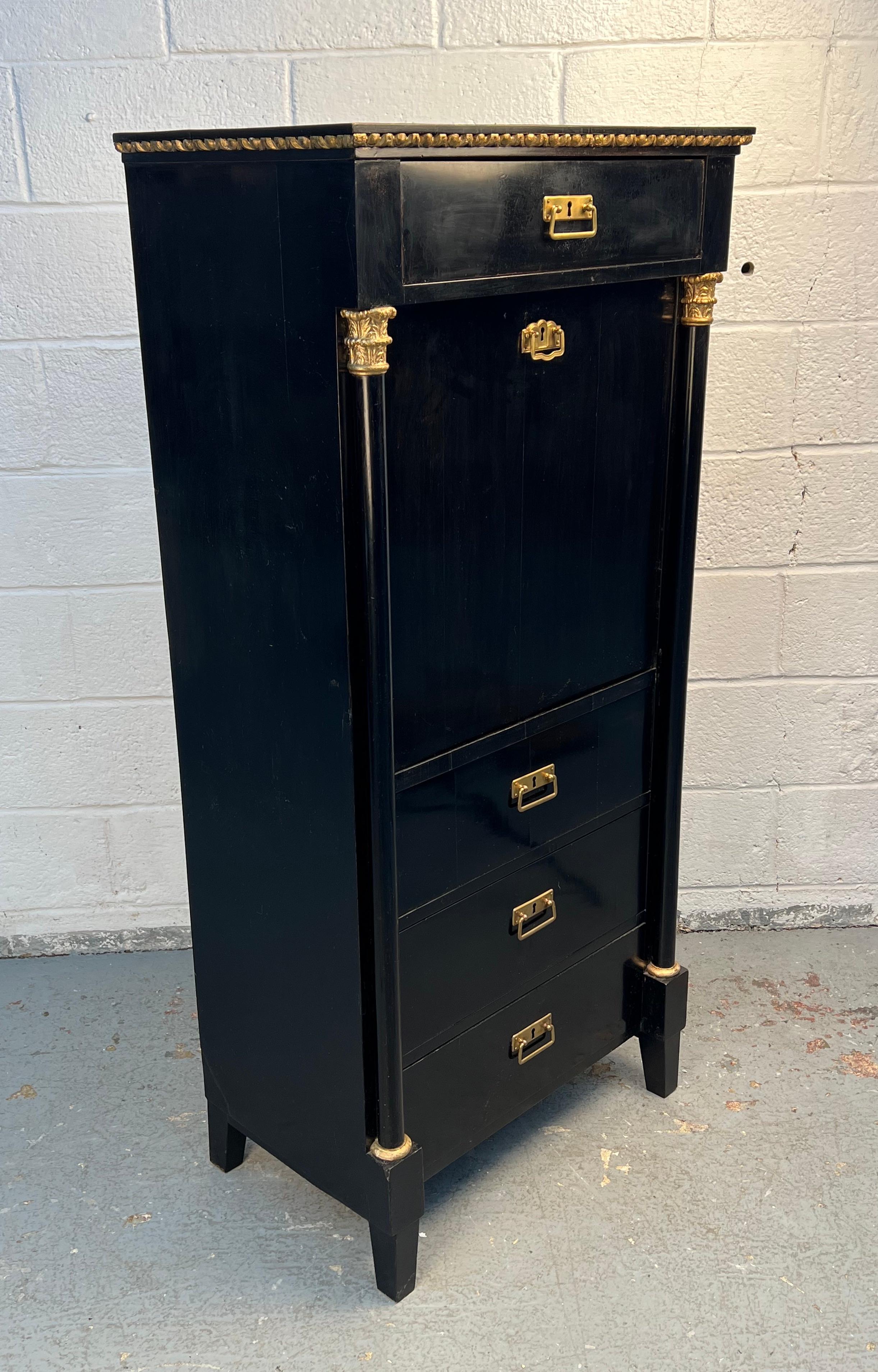 Wood Unique French Style Ebonized Secretary For Sale