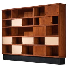 Unique French Wall Unit in Teak and Lacquered Wood