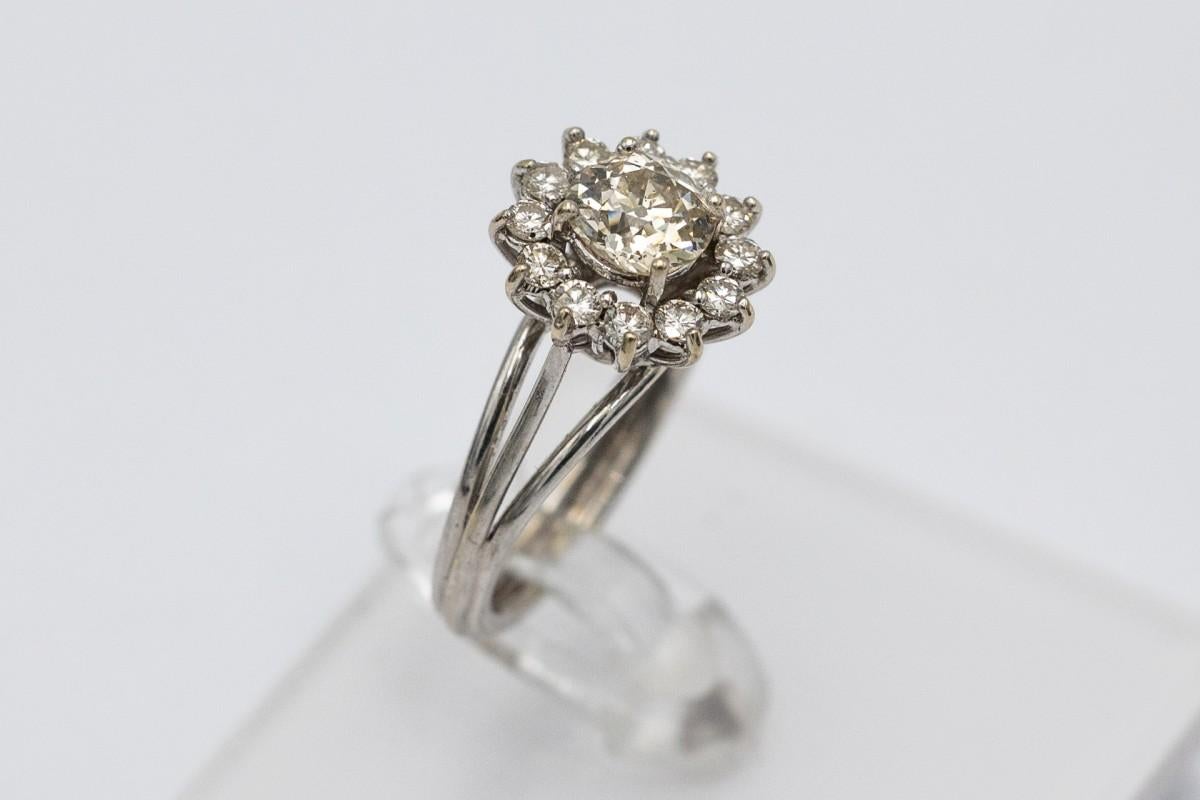 Unique French White Gold Ring with Diamonds, over 1.72ct. For Sale 1