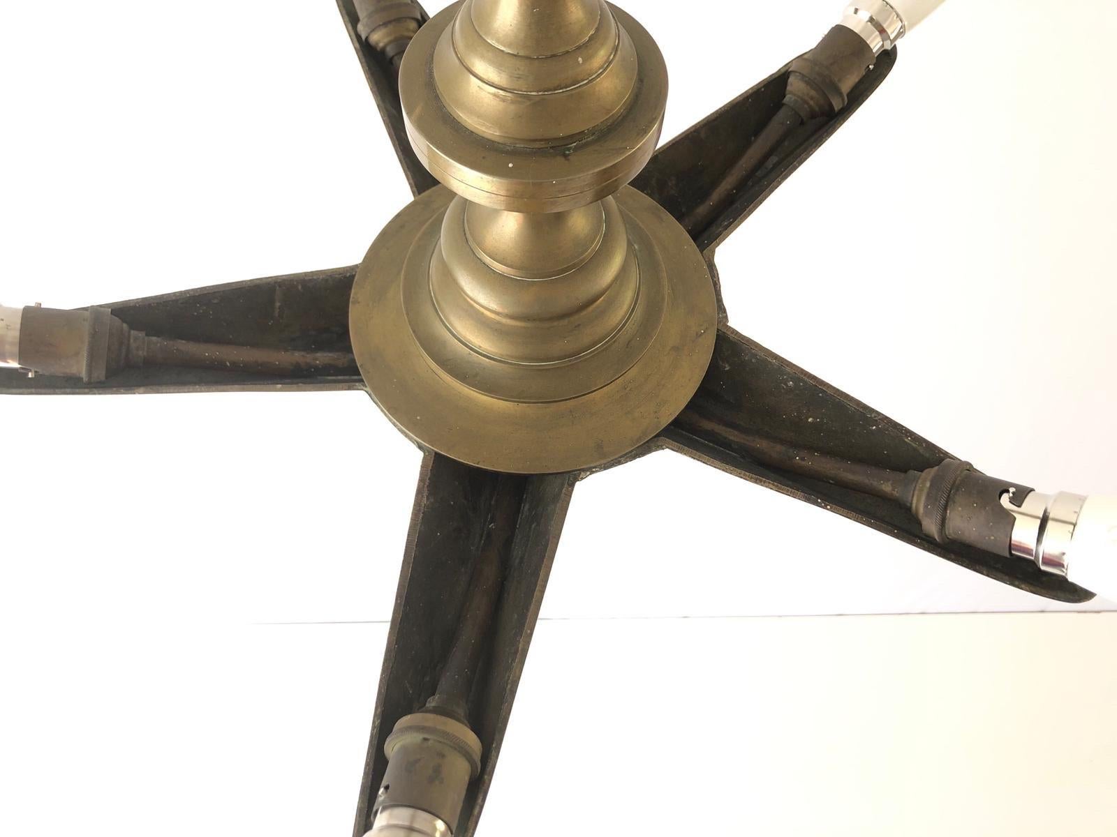 Mid-20th Century Unique Full Brass Star Design Church Chandelier, 1940s, France For Sale