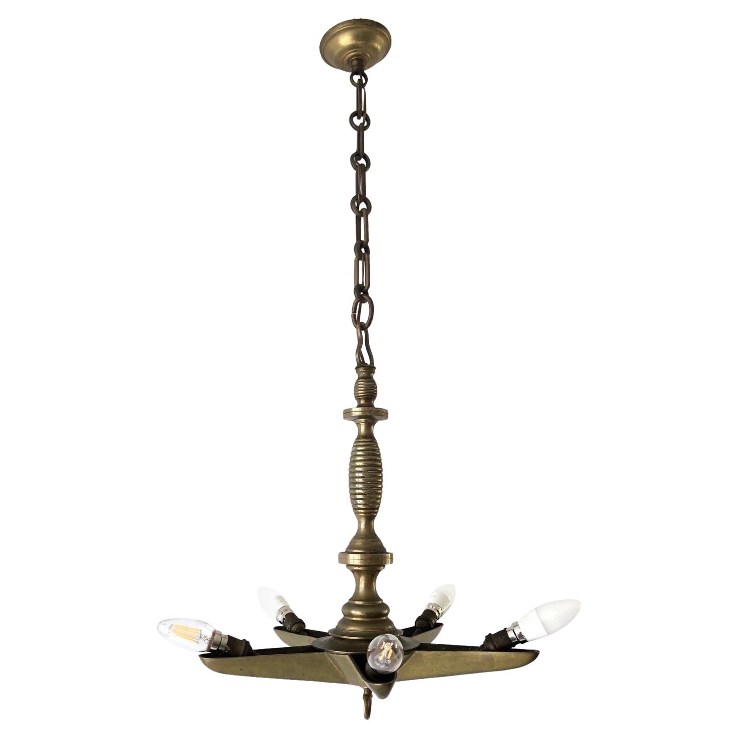 Lampadario da chiesa a stella in ottone pieno, anni '40, Francia in vendita