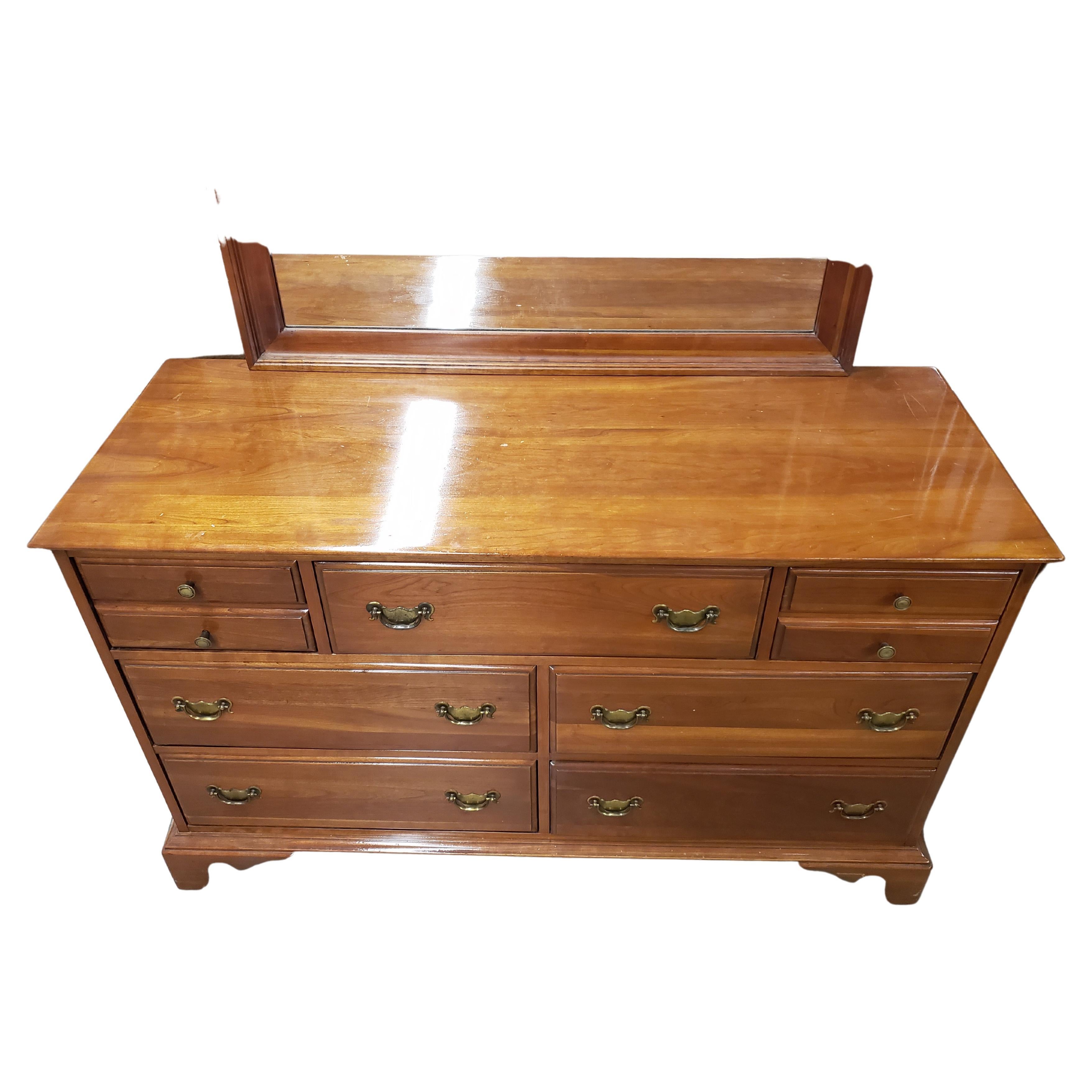 Unique mid-century Chippendale double dresser by Unique Furniture Makers in very good vintage condition. Dresser has been profesionally refinished in recent years.
Measures 53.5 inches in width, 20 inches in depth and stands 33.5 inches tall