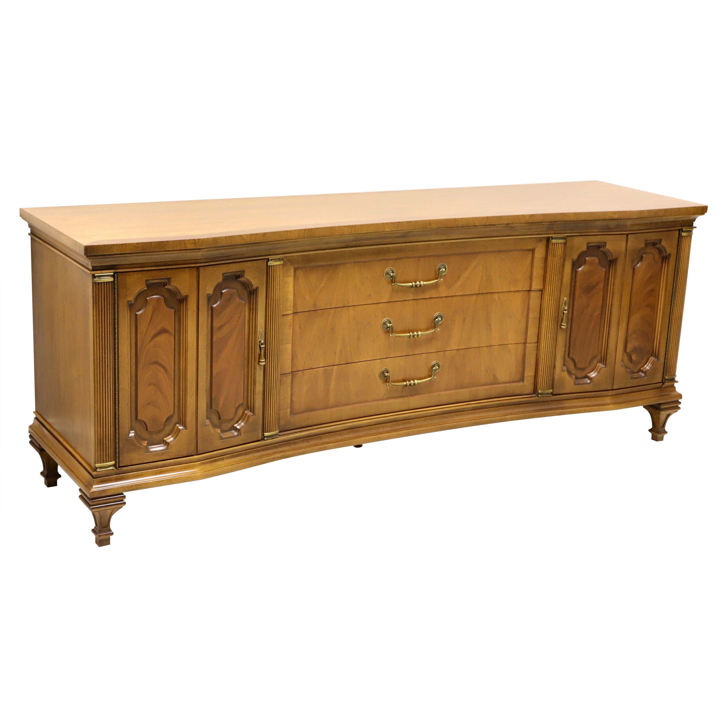 Unique Furniture Mid-20th Century Walnut Hollywood Regency Triple Dresser For Sale