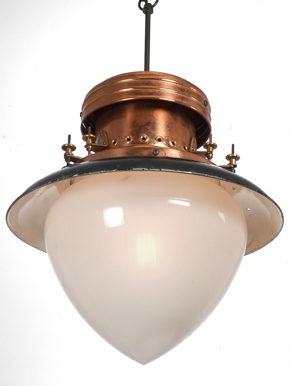 Industrial Unique Gas Lamp in Polished Copper and Large Acorn Shade