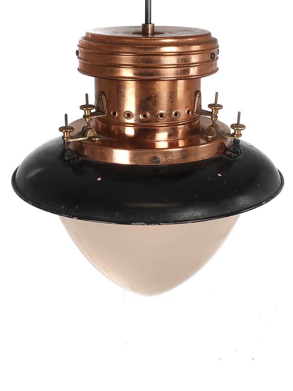 American Unique Gas Lamp in Polished Copper and Large Acorn Shade
