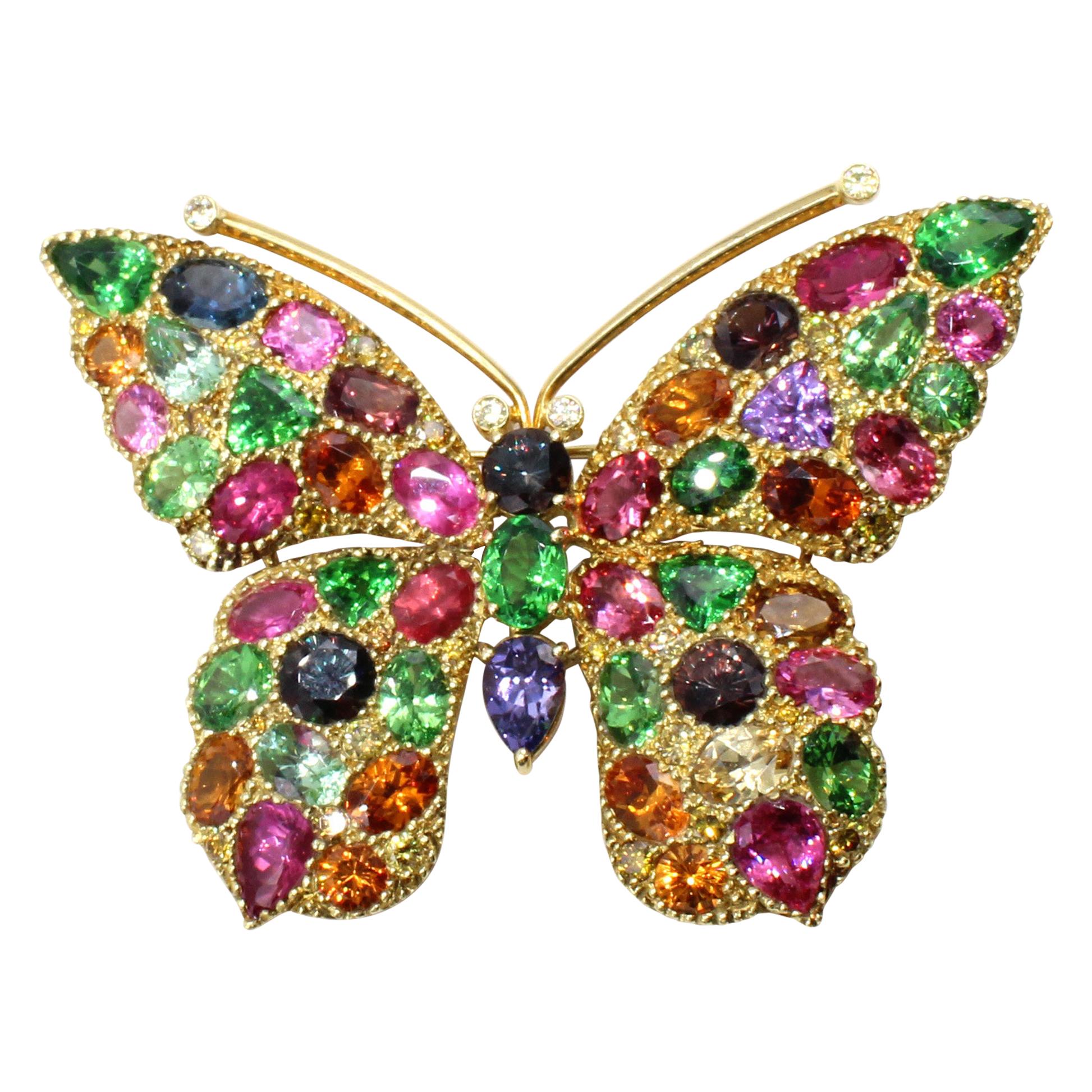Rainbow Rhinestone Butterfly Pin Butterfly Brooch 60s 70s Multi Color Butterfly Pin
