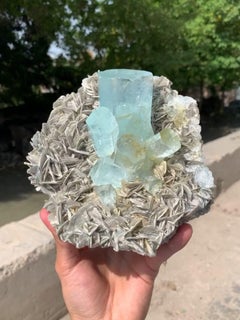 Unique Gem Specimen Aquamarine Crystal Cluster on Muscovite Matrix from Pakistan