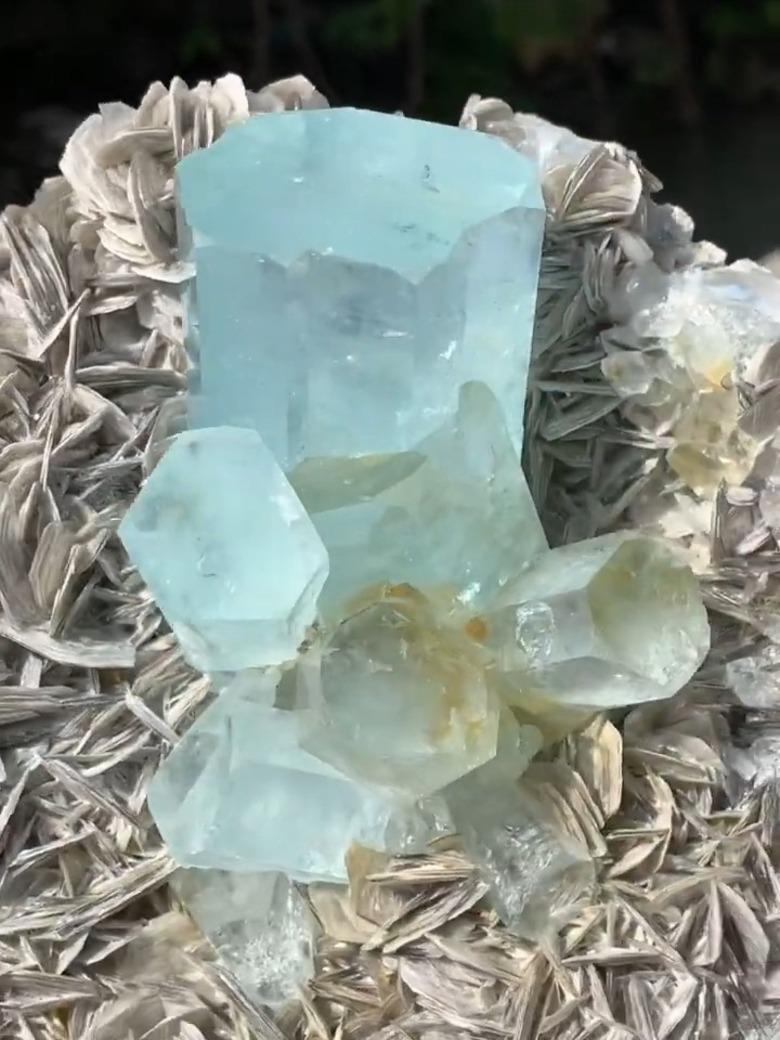 Einzigartige Aquamarin-Kristall-Cluster auf Muscovite-Matrix aus Pakistan (Art déco) im Angebot
