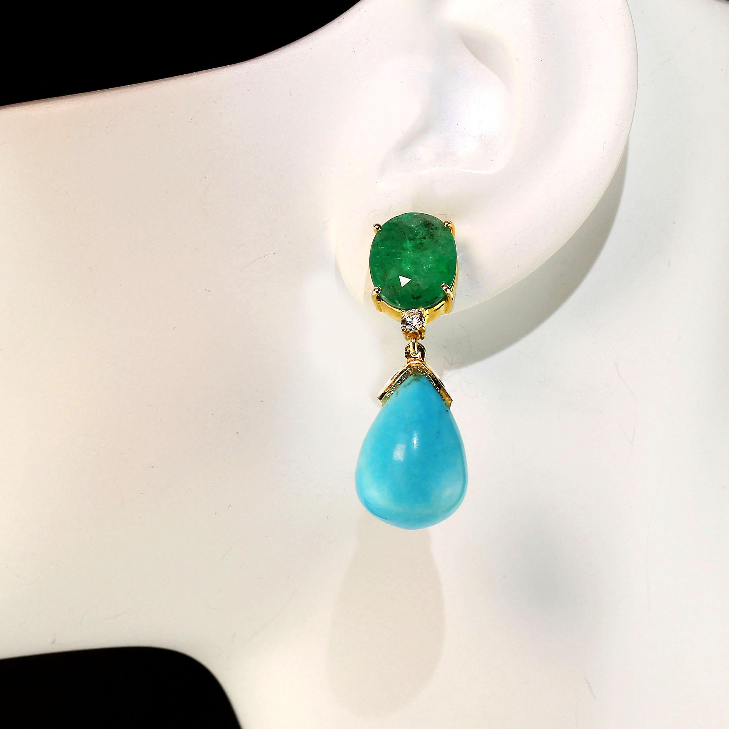 Artisan Gemjunky Unique Earrings of Turquoise and Emeralds May Birthstone
