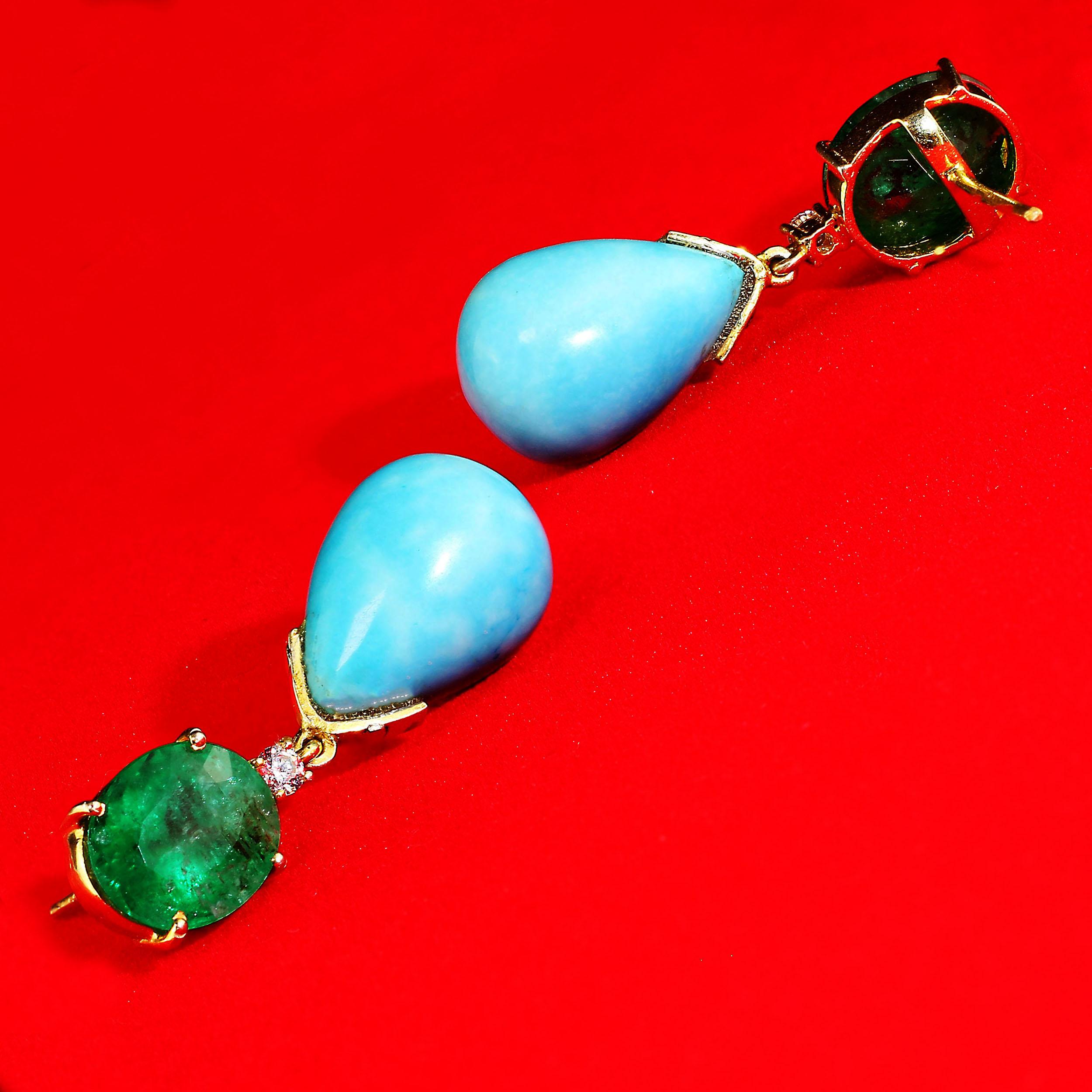 Oval Cut Gemjunky Unique Earrings of Turquoise and Emeralds May Birthstone