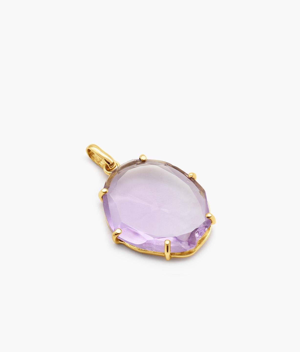One-of-a-kind amethyst charm. Hand-made assembled on a 14-karat gold frame and recovered from our broken gems archives.

This pendant celebrates the beauty in imperfection.

Gemstones: Amethyst / Dimensions: 21 x 19 mm / SUOT G585 engraving.