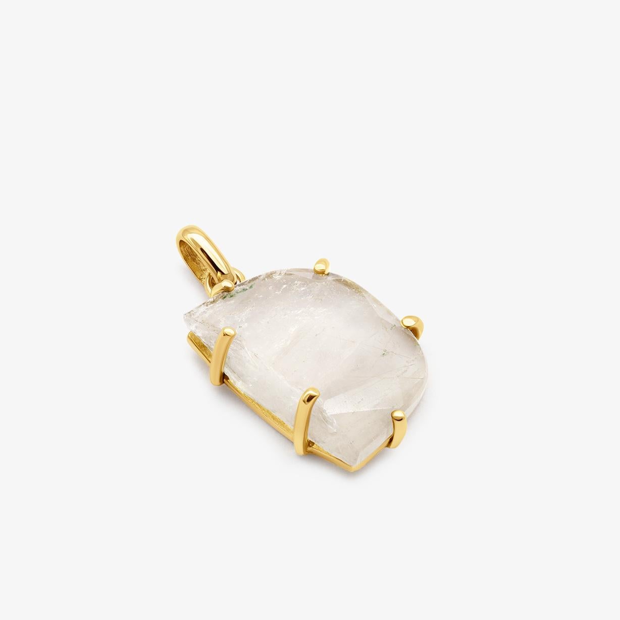 One-of-a-kind Quartz charm. Hand-made assembled on a 14-karat gold frame and recovered from our broken gems archives.

This pendant celebrates the beauty in imperfection.

Gemstones: Broken Quartz / Dimensions: 18 x 14mm / SUOT 585 engraving.